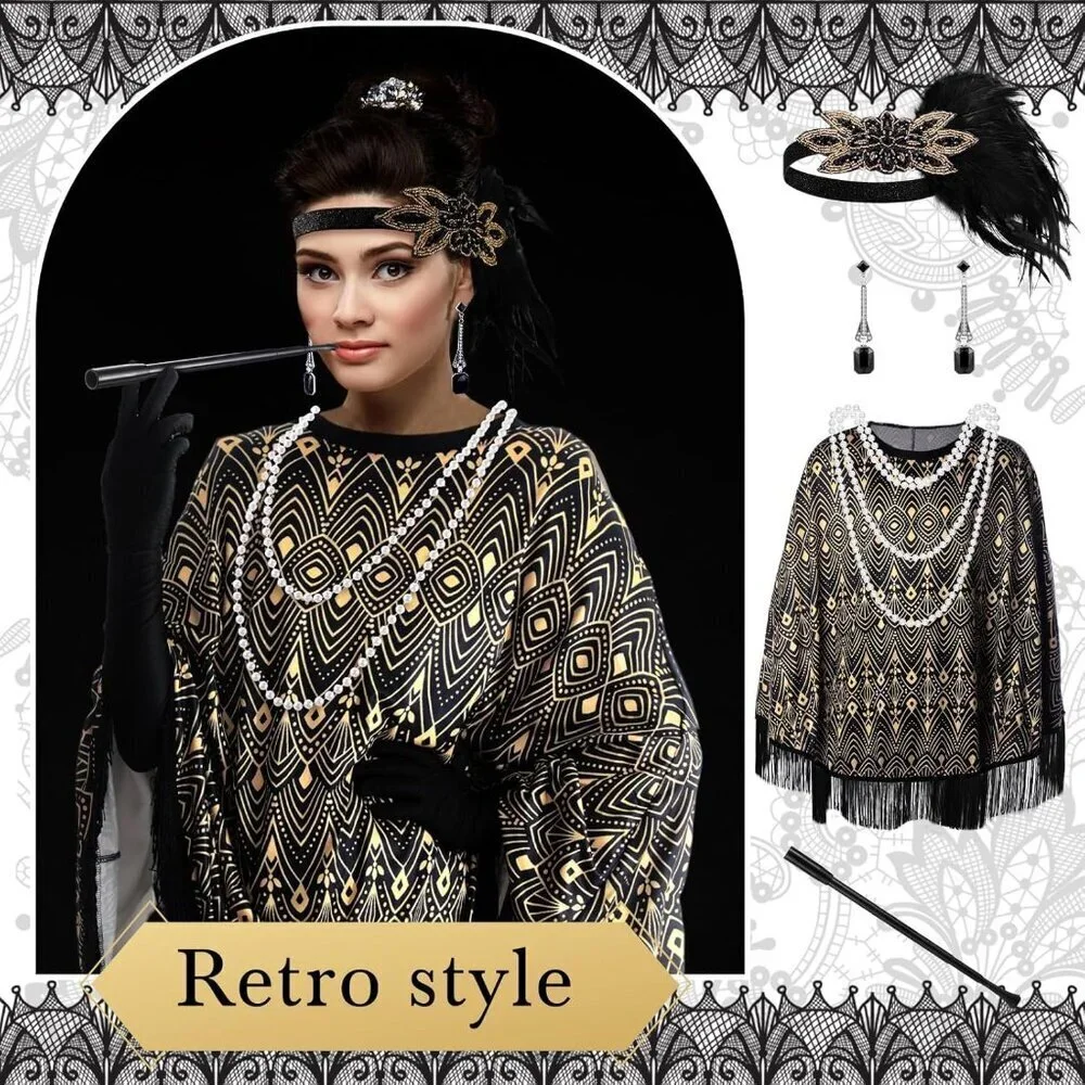 1920s Flapper Costume Accessories Set for Women Vintage Gatsby Party